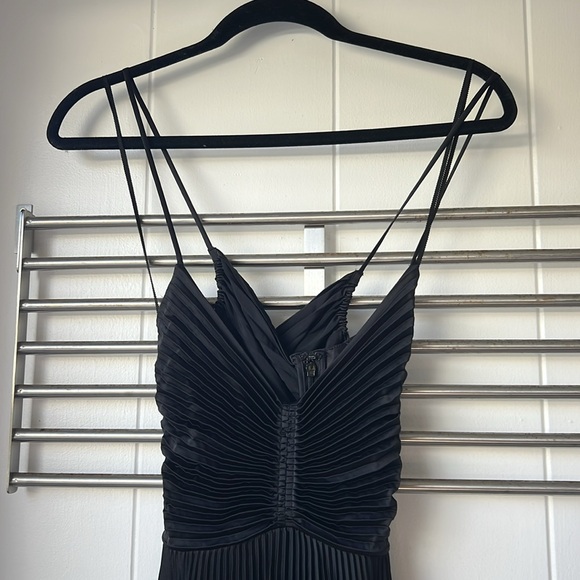 A.L.C. Aries Black Satin Open Back Pleated Formal Evening Dress Maxi Gown NWT - Picture 5 of 12